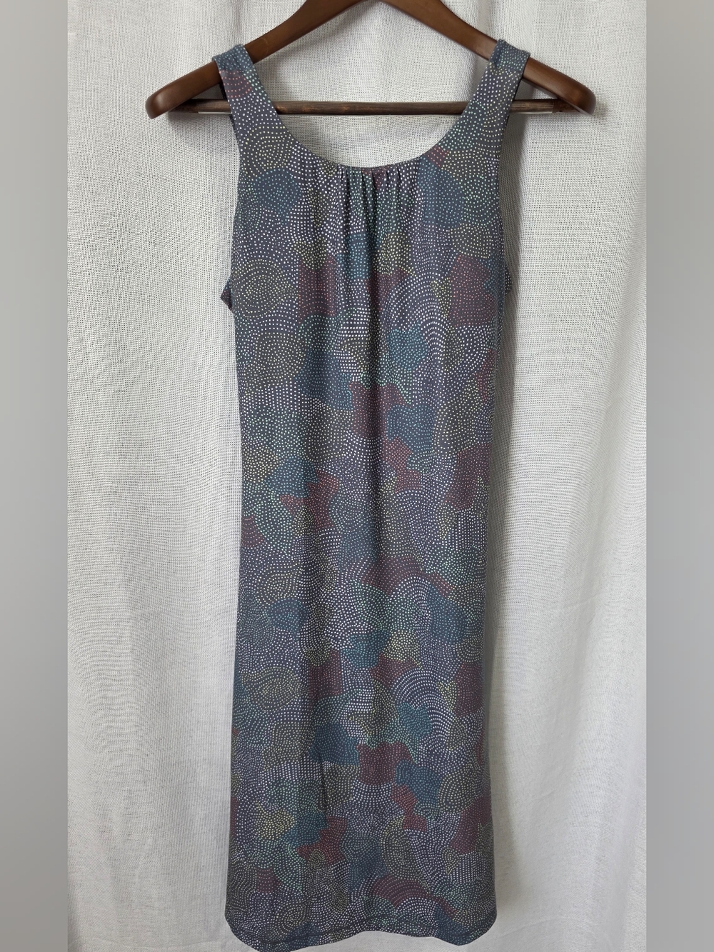 prAna Skypath Dress Gray Multi Dotty Twist Open Back Size L